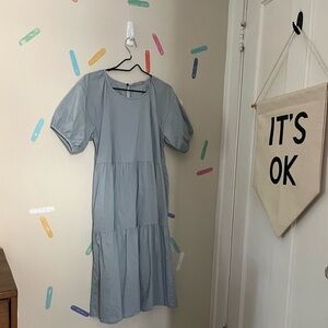 EVERLANE| puff sleeve tiered cotton poplin dress